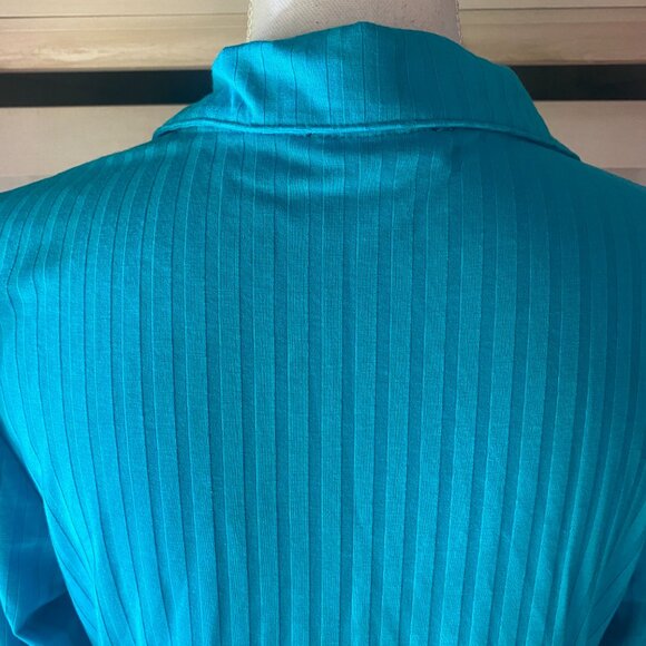 Jessica Simpson Slinky Blue Striped Ribbed Button Down Stretch Knit Shirt XL - Picture 6 of 9